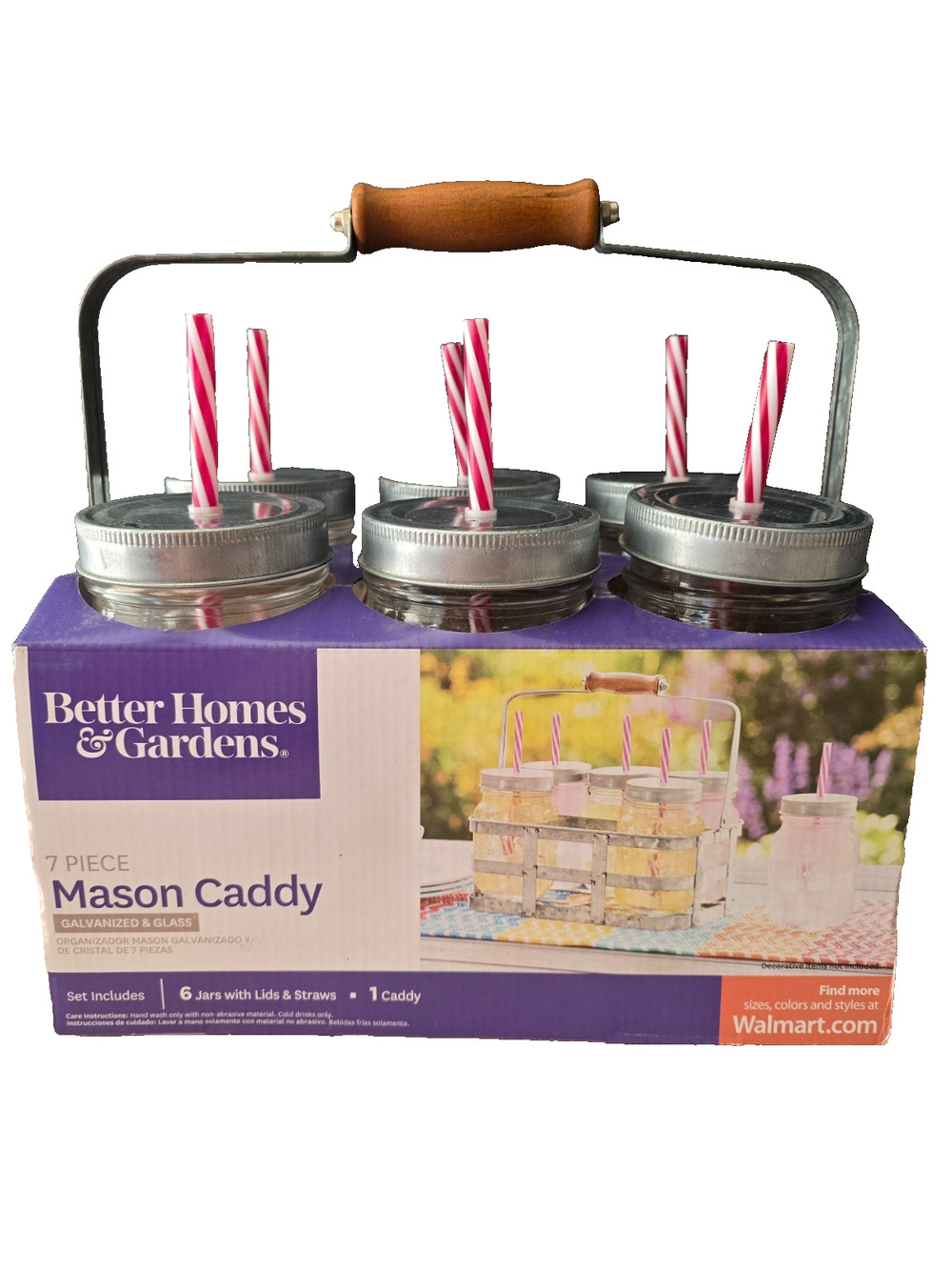 Better Homes & Garden 7 Piece Manson Jar Caddy With Straws